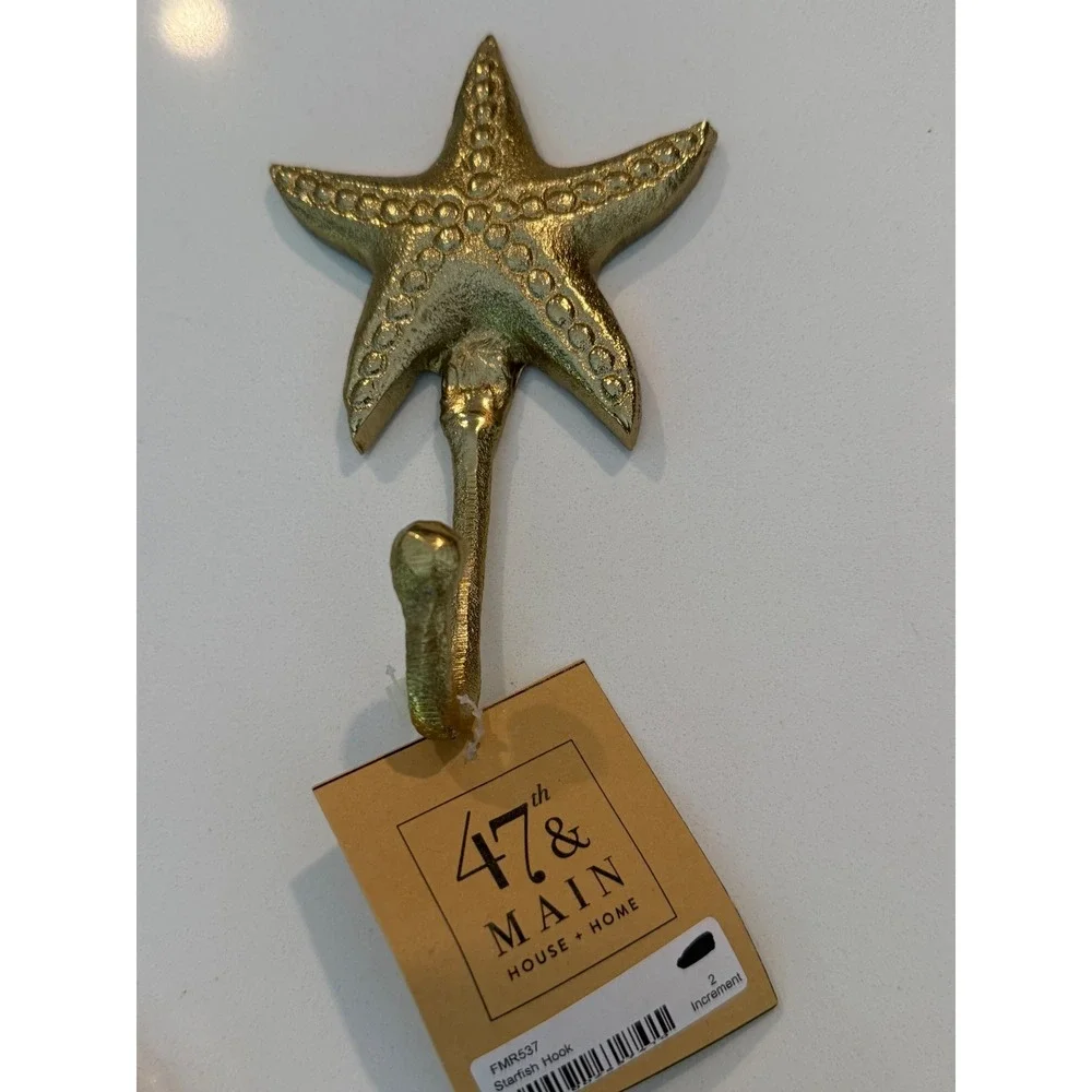 47th &‎ Main Gold Metal Nautical Wall Hooks Seahorse Starfish Crab Beach 3pc